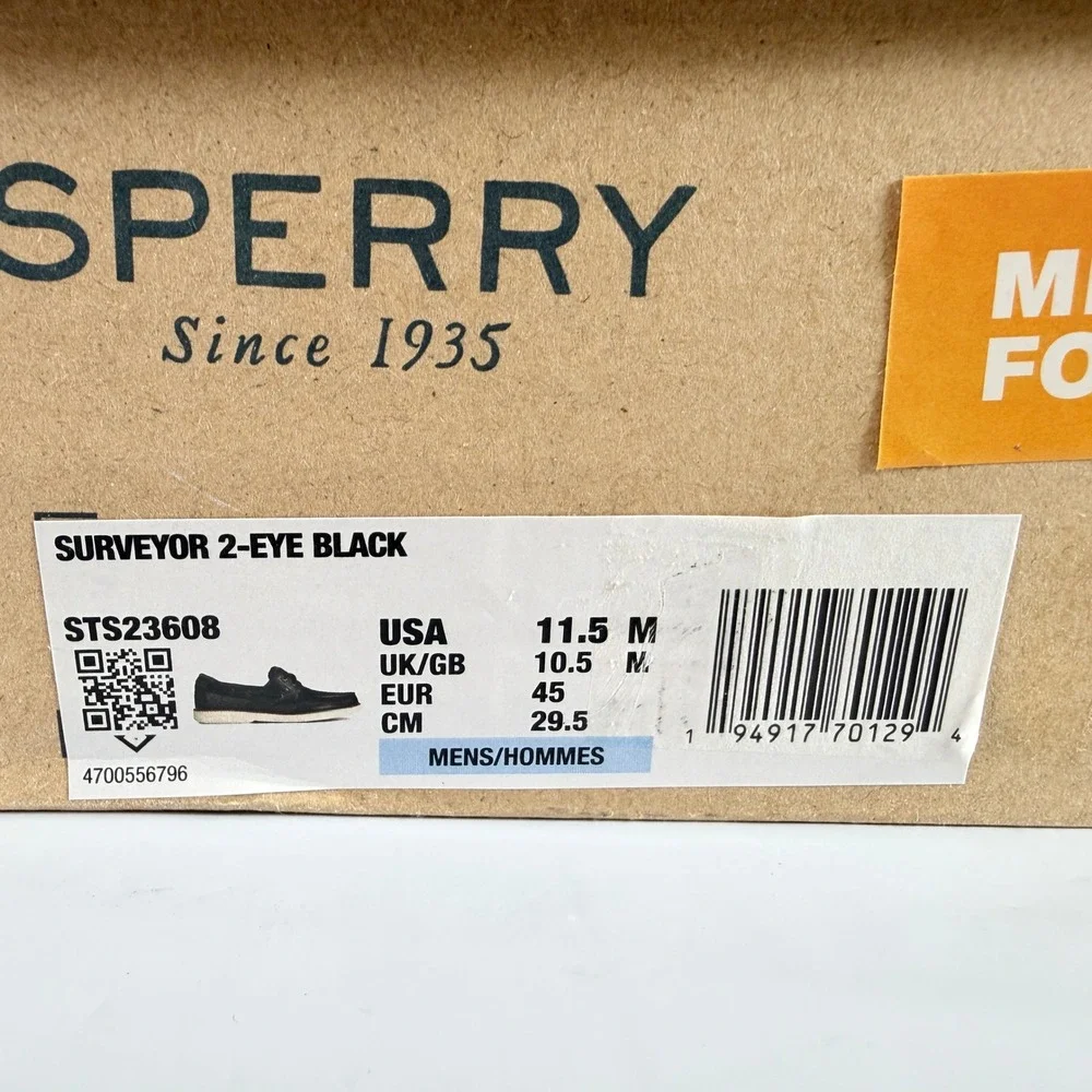 Sperry Surveyor‎ 2-Eye Black Leather Men Boat Shoes 11.5 M